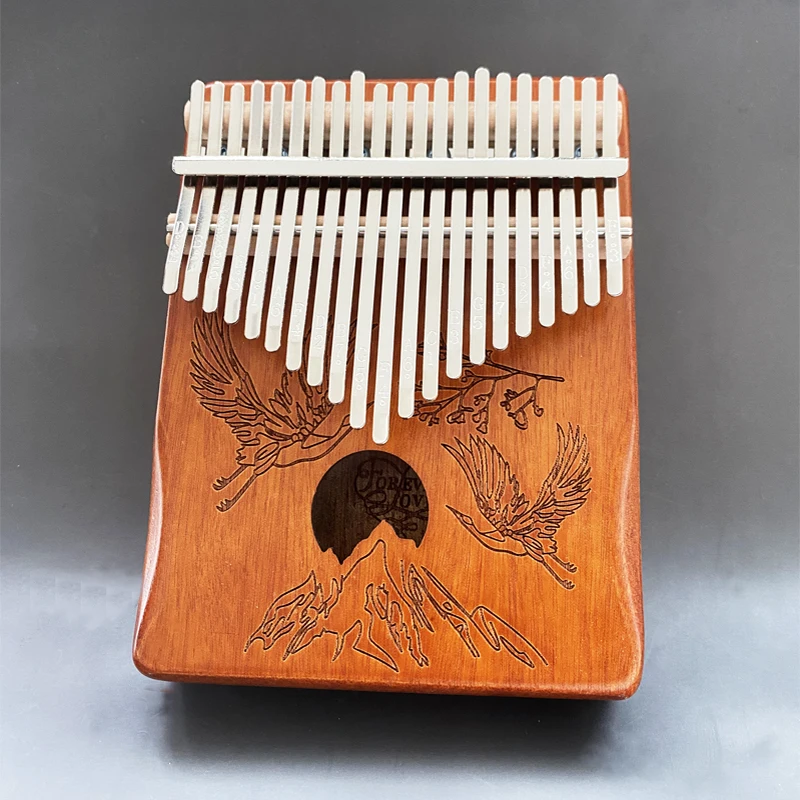 Sda3159a5bee74a1482ef16d90819e210A.webp Kalimba 21 keys solid beech wood - Asian cranes and mountain motif