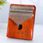 Kalimba 21 keys solid beech wood - retro wood color - Asian boat and crane motif