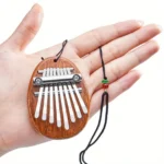 Mini kalimba 8 keys teardrop shape with cord