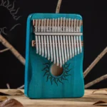 Kalimba 17 lames en bois d'érable - Bleu - Motif soleil