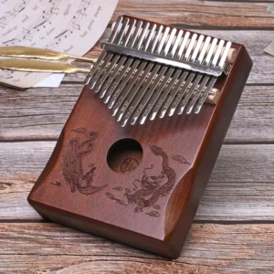 17-key wooden kalimba - Dragon and phoenix motif