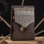 Kalimba 17 lames en bois d'érable - Marron foncé - Motif soleil