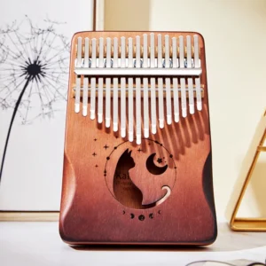 Kalimba 17 keys mahogany - Cat and starry moon motif